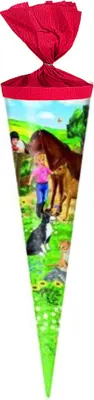 Produktbild von Schultüte / Zuckertüte / Länge: 35cm / rund / "Pferdekoppel"