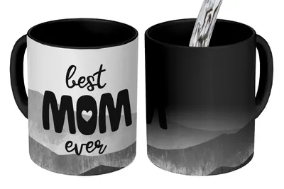 Produktbild von KitchenYeah® Zauber Tasse Zaubertasse Magic Sprüche - Zitate Beste Mutter aller Zeiten - Muttertag - Geschenk für die Mutter - schwarz-weiß 350 ml Farbwechsel Becher Geschenk Geschenkidee - Magic-Tass