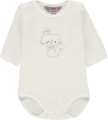 Produktbild von Kanz Langarm-Babybody mit Katzenprint, weiß
