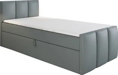 Produktbild von Boxspringbett, Jugendbett MOREN 100x200 (Rechts) mit Bettkästen, Bonell-Matratze und Topper. Farbe: Grau