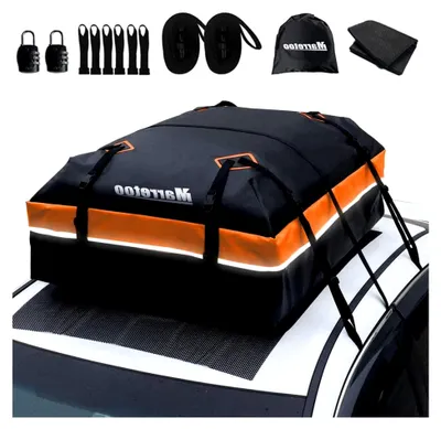 Produktbild von 15 Kubikfuß Auto Dachbox Faltbare Wasserdichte Dachtasche Gepäckbox mit Antirutschmatte für Fahrzeuge mit/ohne Gepäckträger