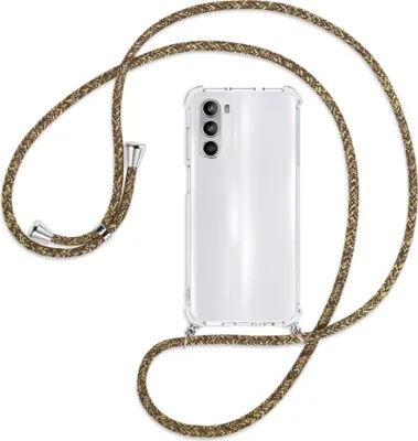 Produktbild von Handykette Backcover-Schutzhülle mit Band (Metall silberfarben) für Motorola Moto G52 / G82 - braun+beige