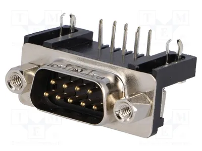 Productafbeelding van 1x D-Sub mannelijke doorgaande printmontage connector met 90° hoek, 9 pinnen, 5A, artikelnummer L717SDE09P1ACH4F, D-Sub connector