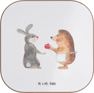 Produktbild von Mr. & Mrs. Panda Untersetzer Glas Hase Igel - Weiß - Geschenk, Herzschmerz, Tasse, und, Lustige Sprüche, Trösten, Tischschoner, gläseruntersetzer, Coaster, für Gläser