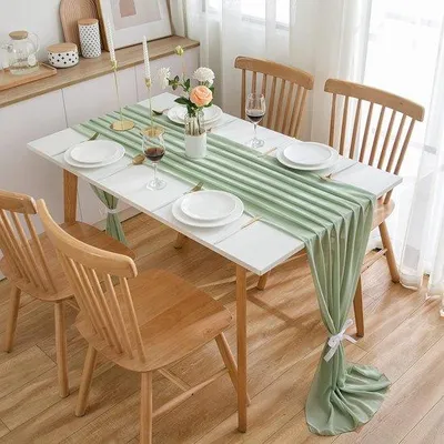 Produktbild von Ibenzoa® Chiffon-Tischläufer Grün 70×300 cm, waschbar – leichter Tischläufer für Hochzeit & Party