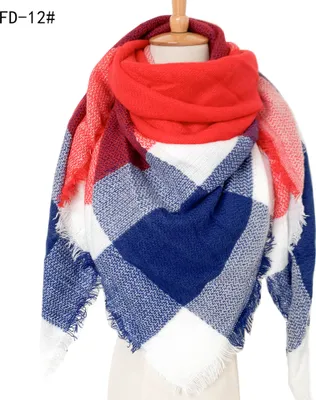 Obrázok produktu pre Štvorcový šál, imitácia kašmíru, veľký karovaný vzor, dvojvrstvový šál (veľkosť 12, červeno-modrý)
