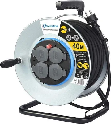 Immagine prodotto di Avvolgicavo professionale con 4 prese e cavo da 40 m – Avvolgicavo resistente alle intemperie (IP44) per cantieri