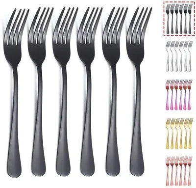 Zdjęcie produktu dla Ibenzoa® zestaw 6 widel stołowych ze stali nierdzewnej, 20,8 cm, czarne wykończenie, ergonomiczny design, można myć w zmywarce