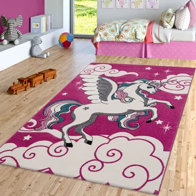 Produktbild von TT Home Kinderteppich Pink Fuchsia Das Fliegende Einhorn Spielteppich Größe 80x150 cm