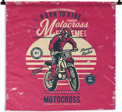 Produktbild von MuchoWow® Wandteppich Wandbehang Motocross - Mann - Zeichnung - Retro 150x150 cm Tapisserie Dekoration Wandtuch - Wohnaccessoires - Modernes