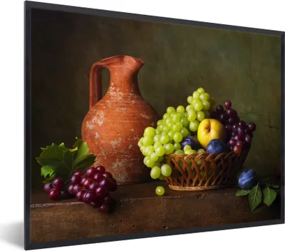 Produktbild von MuchoWow® Gerahmtes Poster Rustikal - Obst - Korb - Stilleben 80x60 cm - Poster mit Schwarzem Bilderrahmen Wandposter Rahmen Foto Bilder - Schwarzem - Mit Gestell