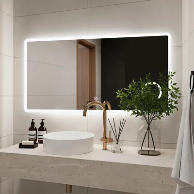 Produktbild von Heilmetz LED Badspiegel 120 x 60 cm mit Beleuchtung Kaltweiß 6500K, Wandspiegel mit Touch-Schalter, 3-fach Vergrößerung & Memory-Funktion