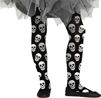 Produktbild von Skelett Totenkopf Strumpfhose Halloween Zubehör Gruselige Party Verkleidung Kostümaccessoire Gruselspaß Feier, Größe: 3 - 6 Jahre