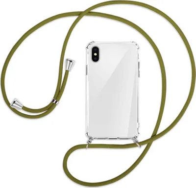 Produktbild von Handykette Backcover-Schutzhülle mit Band (Metall silberfarben) für Apple iPhone X / XS / 10 - khaki