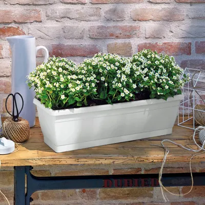 Produktbild von Venezia Blumenkasten Balkonkasten mit integriertem Untersetzer, weiß, 50 cm