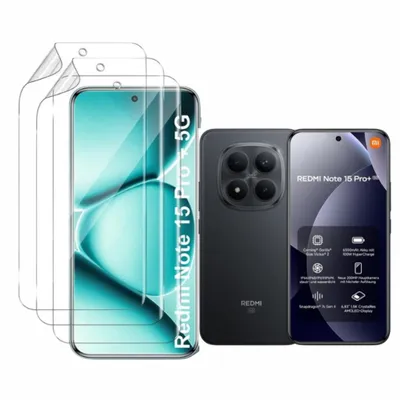Produktbild von CLM-Tech 3er Set Schutzfolie kompatibel mit Xiaomi Redmi Note 15 Pro+ / 15 Pro Plus 5G - Weiche Folie Crystal Clear - Displayschutz 9H Glas - Folie kristallklar 3X Stück