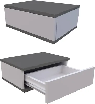 Image de Happy Babies Table de nuit suspendue Blanc Etagère murale avec tiroir Console de nuit Déco pour chambre à coucher Elégante table de nuit, set de 2 pièces (2X graphite- BIAŁE)