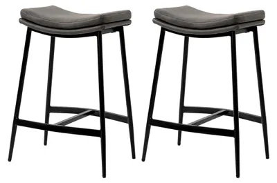 Produktbild von Barhocker 2er Set, Gepolsterte Barstühle mit Fußstütze, Küchenstühle mit Stahlgestell in Kunstleder-Optik für Küche, Wohnzimmer, Esszimmer Grau