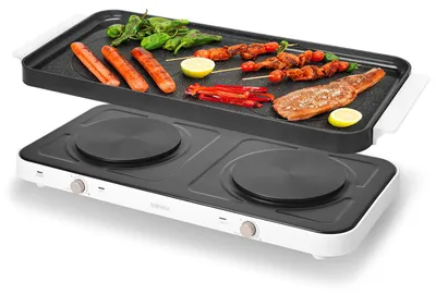 Elektrische Grillplatte 2-in-1, 2000 W, Doppelkochplatte, Schwarz