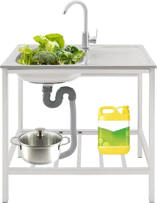 Imagen del producto de Fregadero de acero inoxidable, independiente, de 75 x 40 x 75 cm, para uso en exteriores
