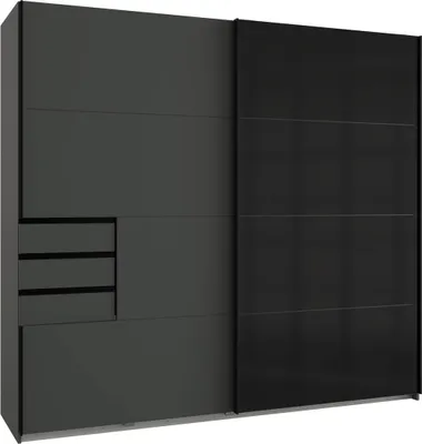 Produktbild von Schwebetürenschrank Saigon mit Schubladen 225x64x208cm Farbe wählbar,graphit / Glasschwarz