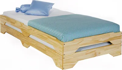 Produktbild von Stapelbett 2er Set Gästebett RONNY Einzelbett Stapelliege Kiefer massiv natur Bett 90x200 cm Kinderbett Jugendbett
