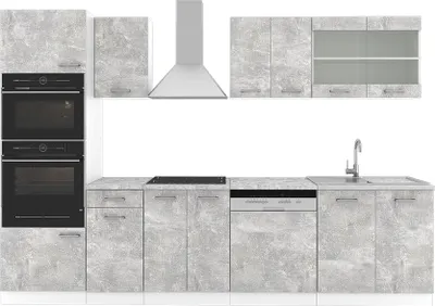 Produktbild von Vicco Kuchyňský kout R-Line, 300 cm s vysokou skříní, bez pracovní desky, Beton/bílá
