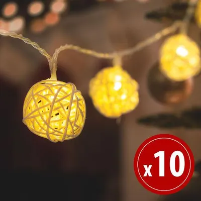 Produktbild von LED-Lichterkette – Rattanbälle – 10 LEDs – 1 Stück