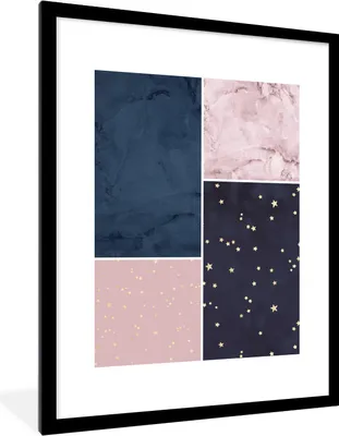 Produktbild von MuchoWow® Gerahmtes Poster Marmor - Rosa - Collage 60x80 cm - Poster mit Schwarzem Bilderrahmen Wandposter Rahmen Foto Bilder - Wohnzimmer - Dekorationen - Prämie