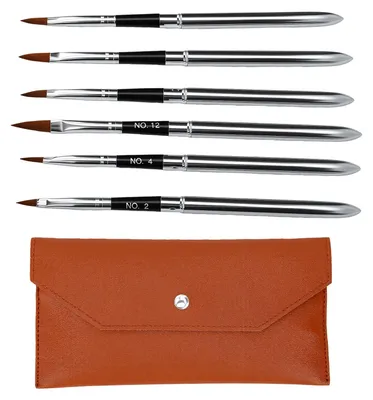 Image de Lot de 6 pinceaux de voyage pour aquarelle avec étui en cuirPolyuréthane– Ensemble de pinceaux extensibles et portables pour la peinture à la gouache, à l'acrylique et à l'encre
