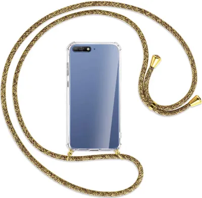 Produktbild von Handykette Backcover-Schutzhülle mit Band (Metall goldfarben) für Huawei Y6 2018 - braun+beige