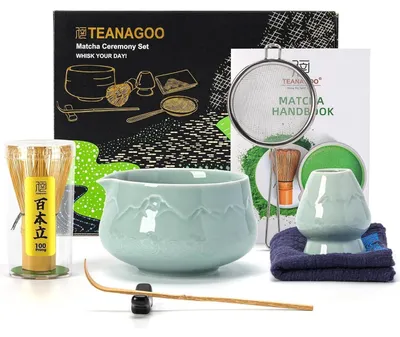 Immagine prodotto di Set da tè Matcha, 7 pezzi, in Vetroceramica color celadon e bambù, con teiera