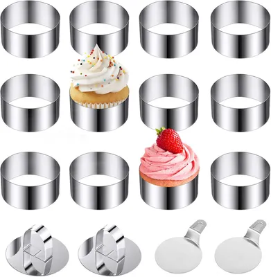 Produktbild von Dessertringe, 8 cm, aus Edelstahl, Servierringe, Set mit 12 – Mini-Tortenformen für Mousse, Pudding, Kekse