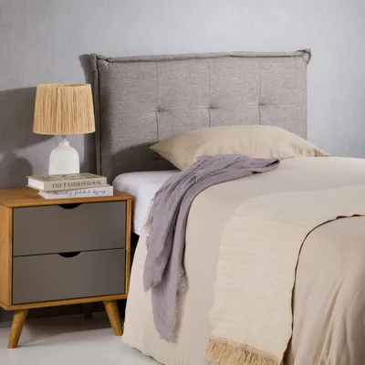 Produktbild von Kopfteil JALEYA mit Holzbeinen 90 cm in grau - gepolsterte Bettrückwand, Kopfende für Einzelbett, Headboard mit Stoffbezug