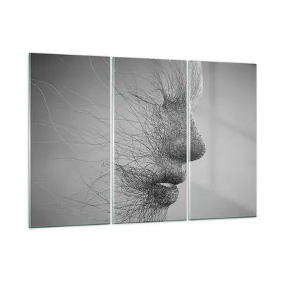 Produktbild von Bilder auf glas - 3 Teile - Gesicht Grafiken Fäden - 165x110cm - Glasbilder - Wandbilder - Bilder - zum Aufhängen bereit - Wanddekoration aus Glas - Glas Bilder - Wandbild auf Glas - GCE165x110-4324