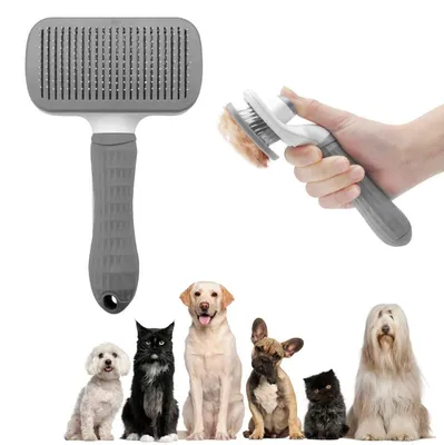 Image de Brosse pour animaux de compagnie, pour chiens et chats, brosse à poils autonettoyante, adaptée aux poils courts et longs, avec un manche ergonomique