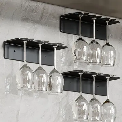 Produktbild von Metall Weinhalter hängend, 3 Fächer, schwarz, für Küche und Bar