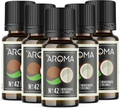 Produktbild von myAROMA Flavour Drops Kokosnuss 5x10ml – Zuckerfrei, Kalorienfrei & Vegan, Natürliche Lebensmittelaromen ohne Künstliche Farbstoffe