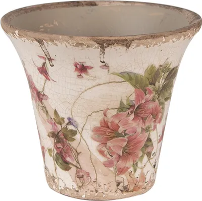 Produktbild von Clayre & Eef Blumentopf Ø 13x11 cm Beige Rosa Keramik Blumen