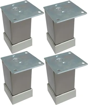 Produktbild von 4 verstellbare Möbelfüße aus Metall, 40/40 mm, Höhe 80 mm, Edelstahl mit Montageplatte