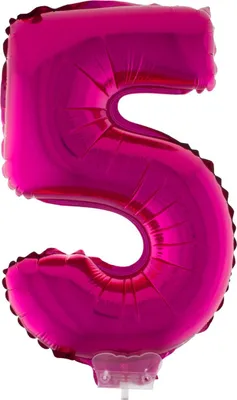 Produktbild von Zahlen Folienballon 41 cm mit Stab - Pink Zahl 5
