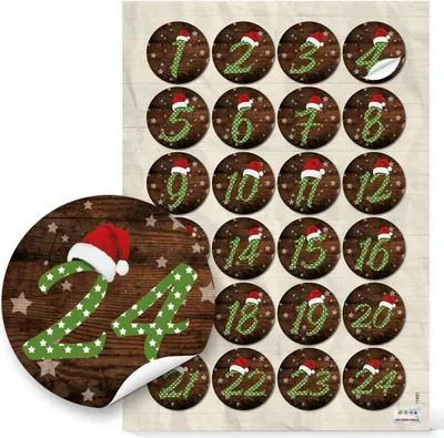 Produktbild von 24 Adventskalenderzahlen Aufkleber 1 - 24 Holzoptik beige braun