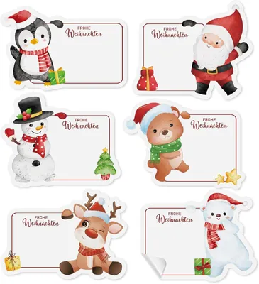 Produktbild von Cadeaulabels Weihnachtsaufkleber, 120 Stück, selbstklebend, mit Cartoonmotiven, für Geschenke