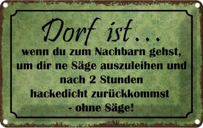 Produktbild von vianmo Blechschild 20x30 cm Dorf ist wenn du zum Nachbarn Dekoration Spruch Zitat