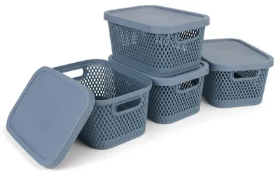 Image de Lot de 4 boîtes de rangement en plastique avec couvercle, 3,5 litres, couleur bleue