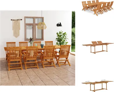 Produktbild von vidaXL 9-tlg. Garten-Essgruppe Teak Massivholz -  Gartenmöbel-Sets