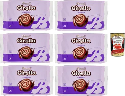 Produktbild von Bauli, Girella Spirale al Cioccolato, Kuchen Süßer Snack n mit Kakaofüllung, Ohne Konservierungsstoffe und Farbstoffe mit nur natürlichen Aromen 6x 280g + Italian Gourmet polpa 400g
