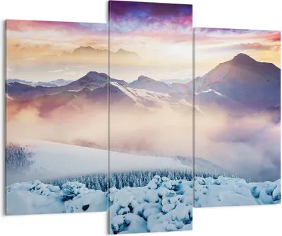 Produktbild von Bild auf Leinwand - Leinwandbild - Berge Schnee Winter - 130x100cm - Wand Bild - Wanddeko - Leinwanddruck - Bilder - Kunstdruck - Wanddekoration - Leinwand bilder - Wandkunst - CB130x100-3596