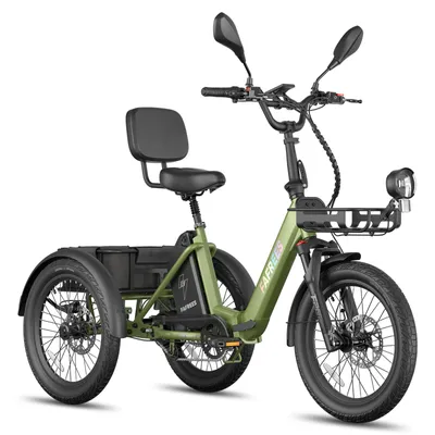 Produktbild von Sicheres E Dreirad mit 180 kg Zuladung, 85 km Reichweite, 21 Ah, IPX5 Schutz, hydraulischen Bremsen und elektrischer Tretunterstützung, Grün