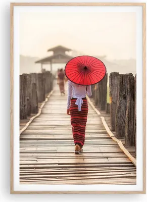 Produktbild von Gerahmtes Poster - Rahmen in heller Eiche - Birma Regenschirm Brücke - 70x100 cm - Wand Bild - Wanddeko - Wandbilder - Wandposter - Bilderrahmen - Bilder - Kunstdruck - Wandbild - P2NPA70x100-4261